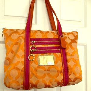 Coach Vintage Orange and Hot Pink Handbag